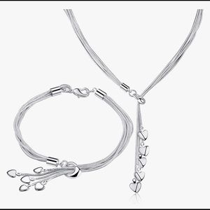 5 Strand Heart Necklace & Bracelet Set - Silver Plated